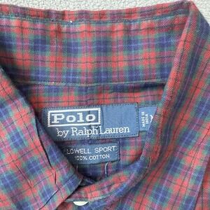 Polo Ralph Lauren Shirt Mens Medium Red Tartan Plaid Lowell Sport Sleeved Cotton